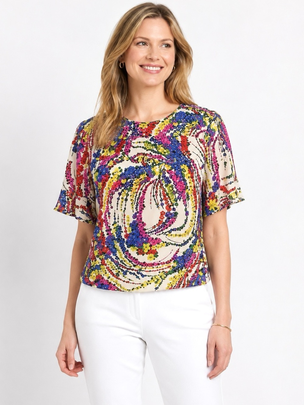 Talbots Colorful Floral Flutter Sleeve Top Size XS